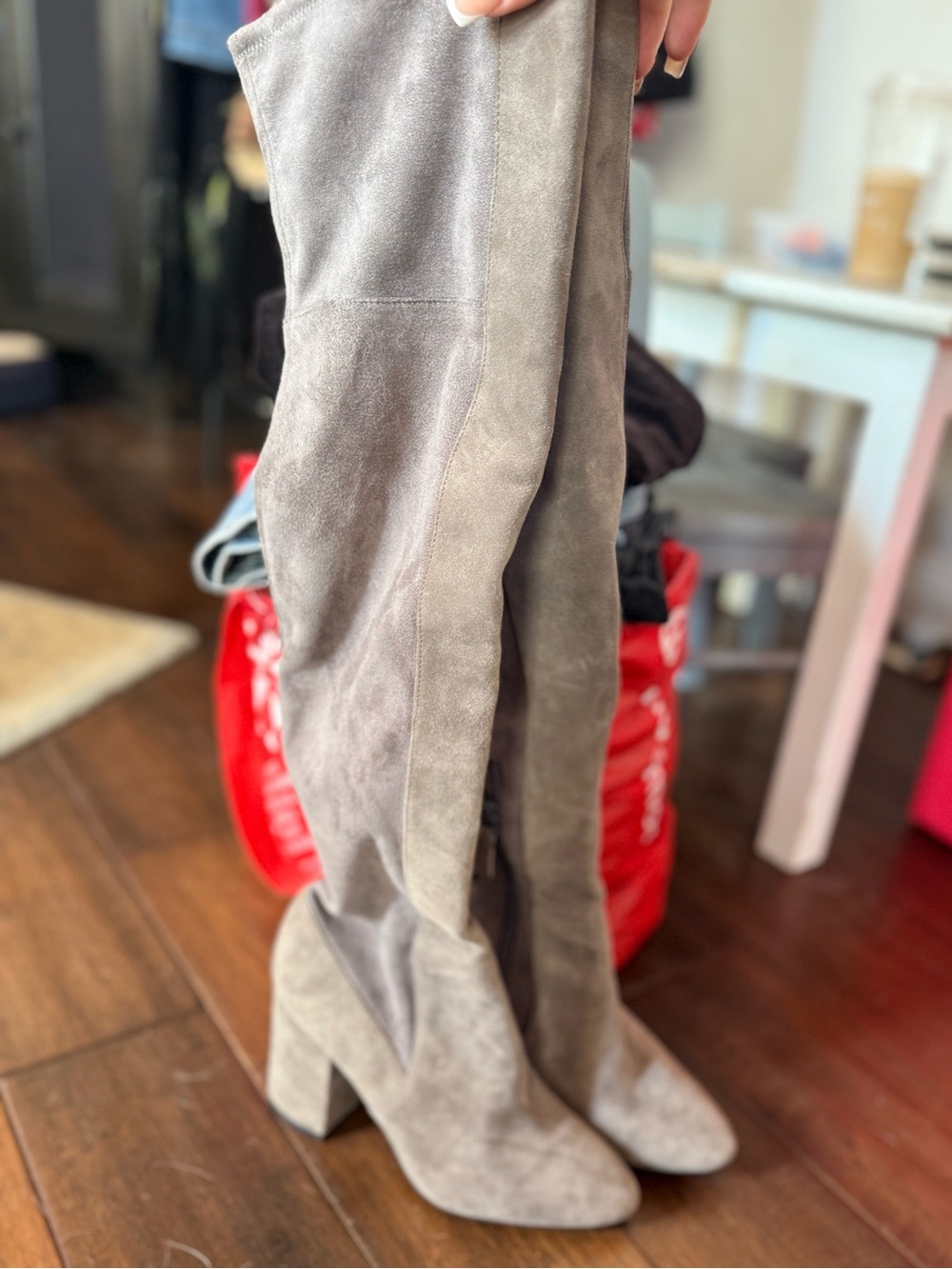 Over-the-Knee Suede Heel Boots - Taupe